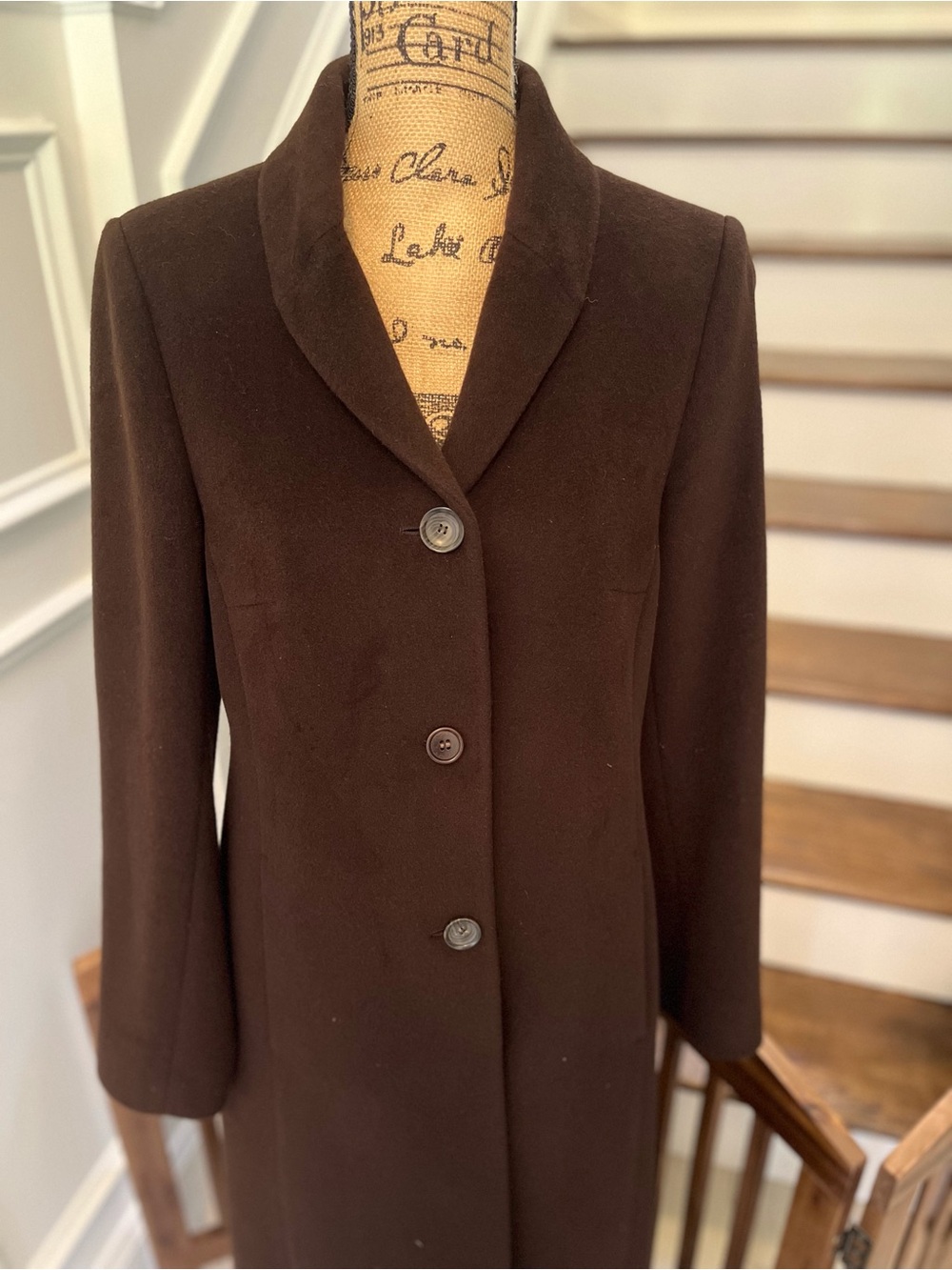 Tombolini Dark Brown Long Wool Coat - Picture 3 of 7